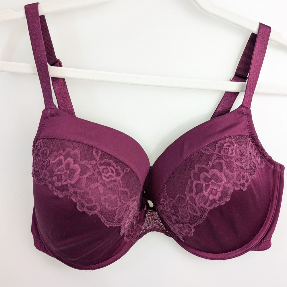 Maidenform Self Expression Floral Lace Underwire T Shirt Bra Sz 40DD Plum 05757J